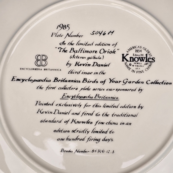 Collectible Plates Limited Edition of Baltimore Oriole 1985 - Picture 4 of 6
